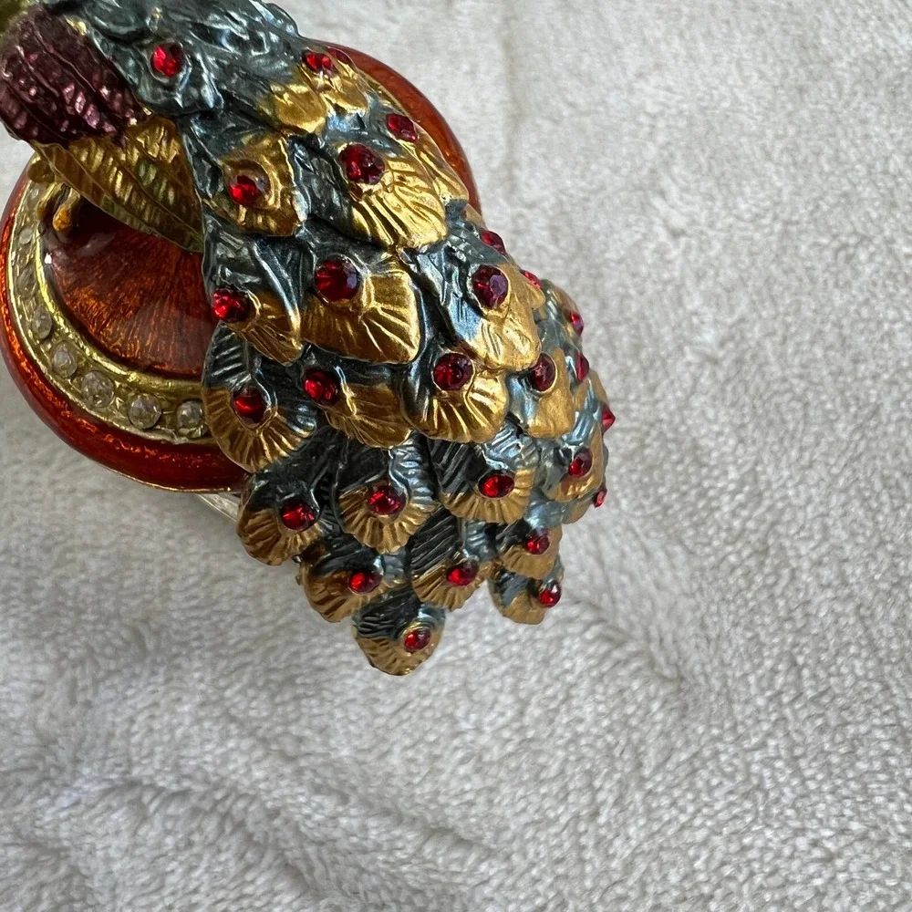 Hans Turnwald Swarovski Crystal Peacock Bird Napkin Rings Set Of 4 Silver Tone